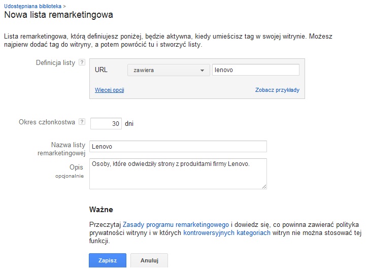 Nowa lista remarketingowa