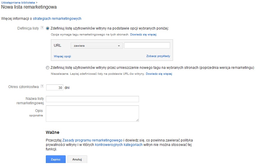 Nowa lista remarketingowa