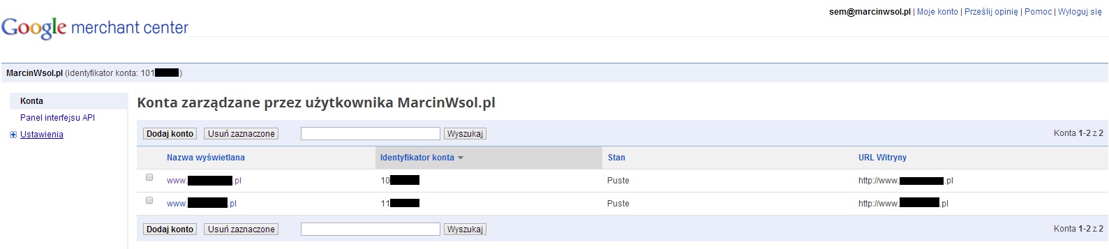 Konto zbiorcze Google Merchant Center