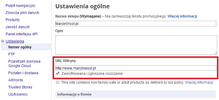 Weryfikacja witryny w GMC - akcept