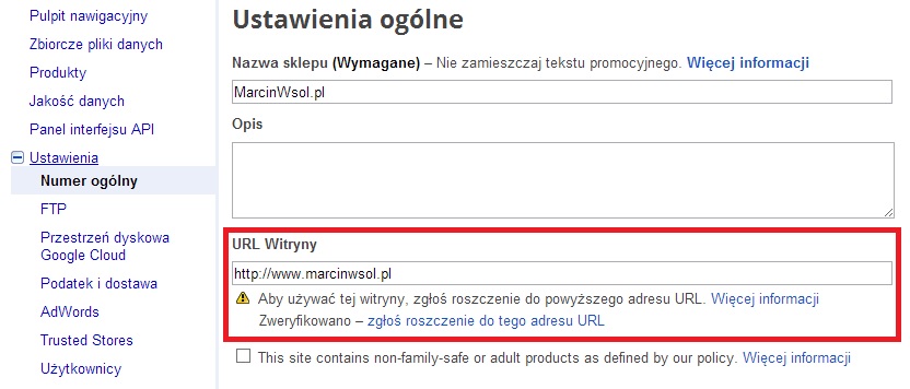 Weryfikacja witryny w Google Merchant Center