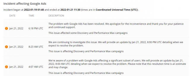 Problemy techniczne w kampaniach Discovery i Performance Max 