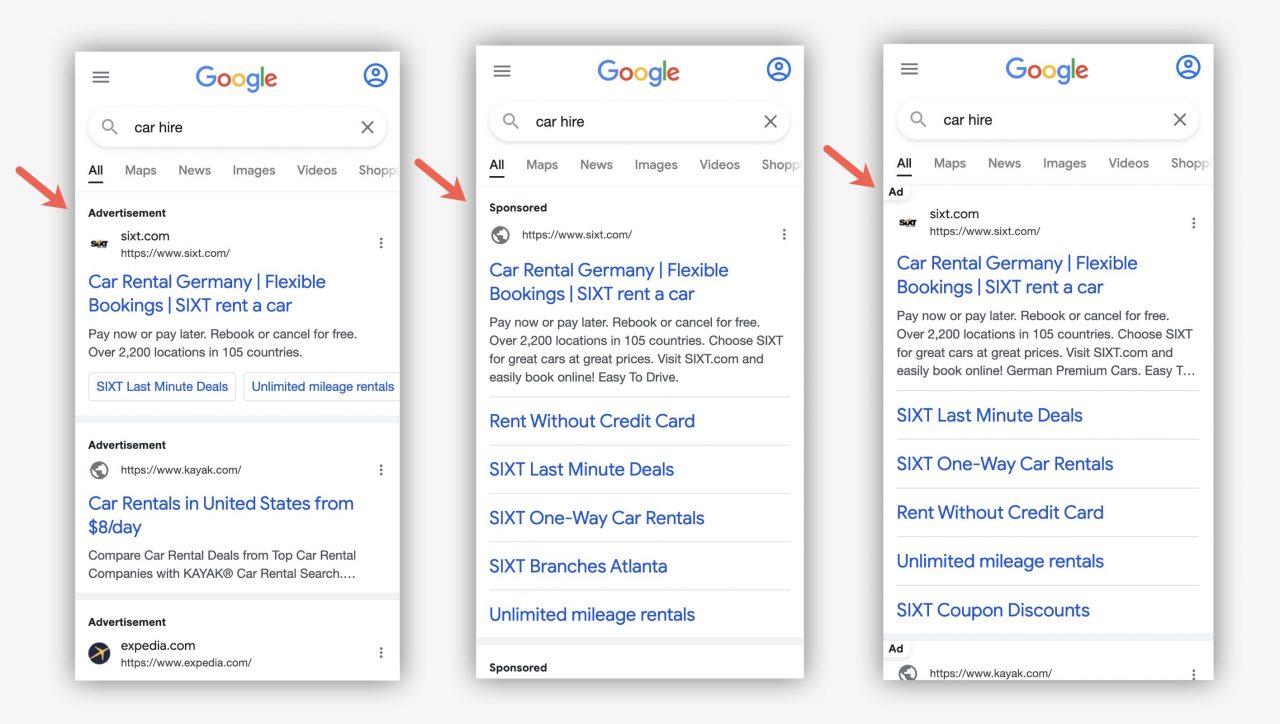 Testy nowego oznaczania reklam Google Ads