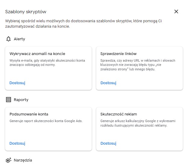 Szablony skryptów Google Ads