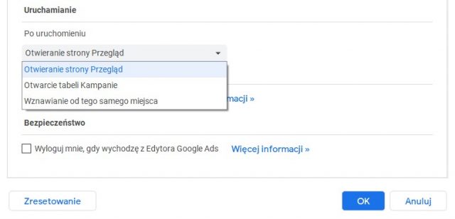 Wstępny widok startowy
