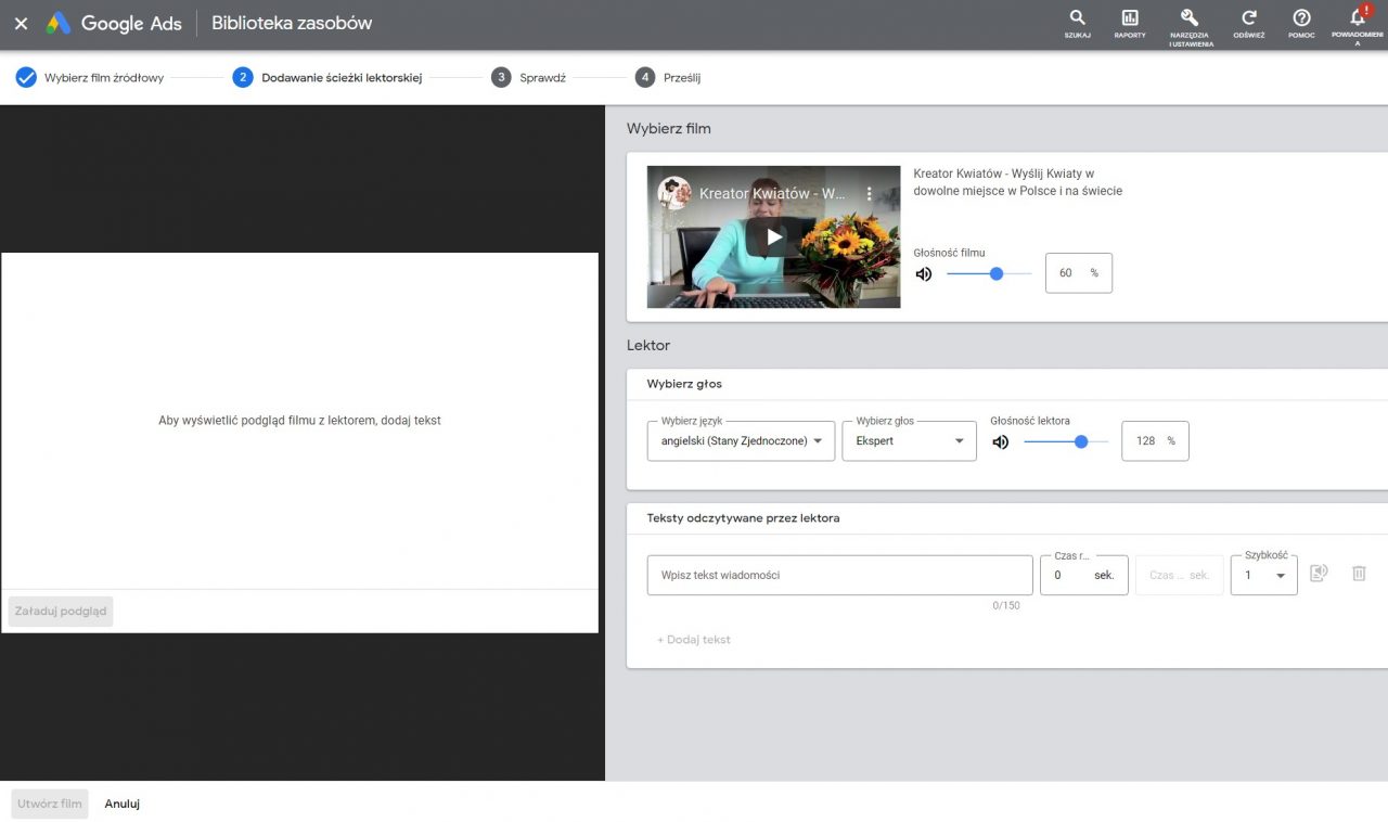Funkcja zamiany tekstu na mowę w Google Ads