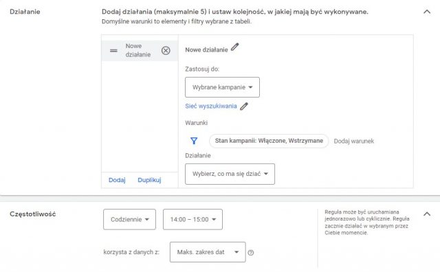 Nowy panel edycji reguł automatycznych
