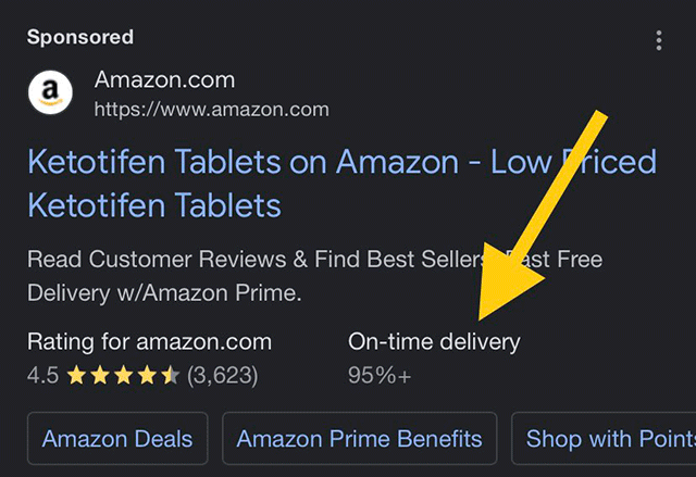 Dodatkowe informacje pod reklamami sklepów internetowych