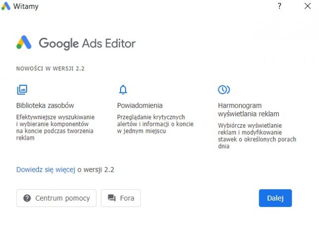 Nowa wersja Edytora Google Ads - 2.2.1