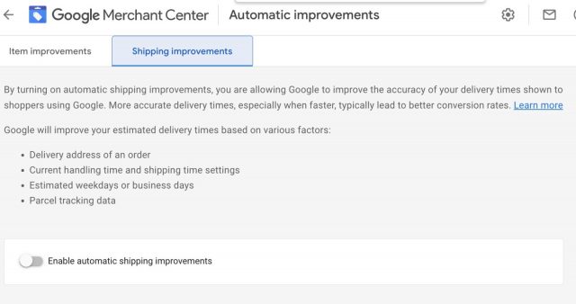 Shipping improvements - nowa zakładka w Google Merchant Center