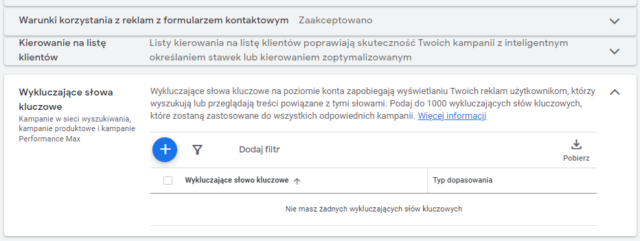 Wykluczenia słów kluczowych w Performance Max