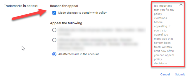 Ostrzeżenie dotyczące kolejnych odwołań w Google Ads