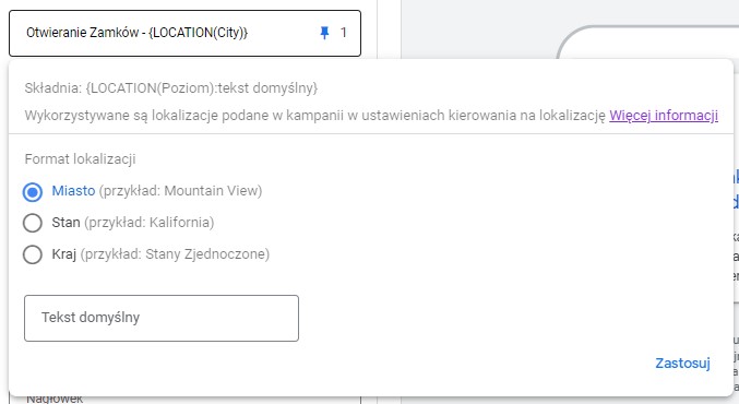 Automatyczne wstawianie lokalizacji w reklamie - jak ustawić