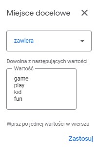 Filtry Google Ads - praktyczne przykłady - miejsca docelowe