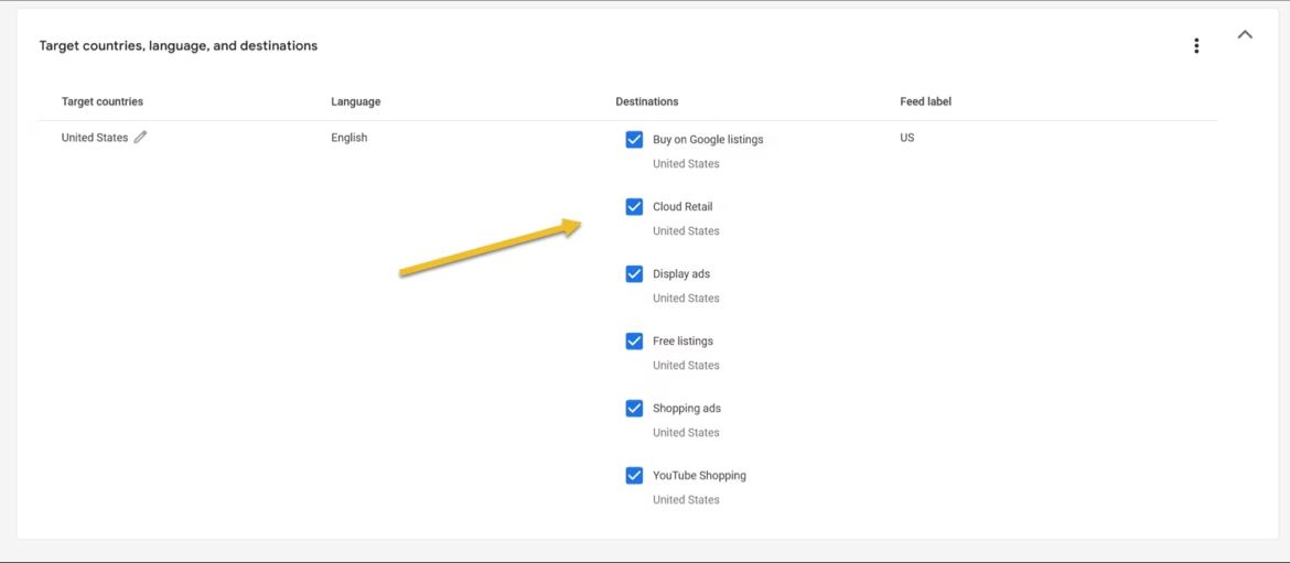 Nowe miejsce docelowe w Google Merchant Center - Cloud Retail