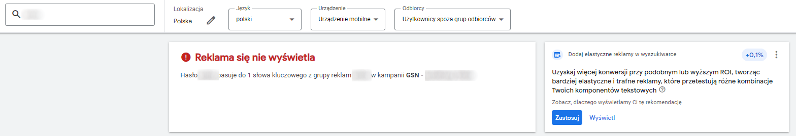 Rekomendacje w podglądzie i diagnostyce reklam