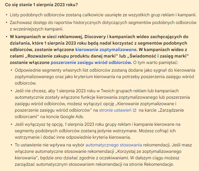Wycofanie podobnych odbiorców 1 sierpnia 2023