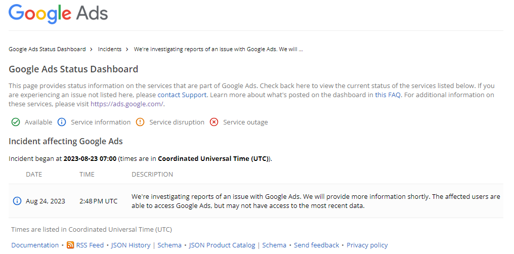 Awaria Google Ads - brak najnowszych danych