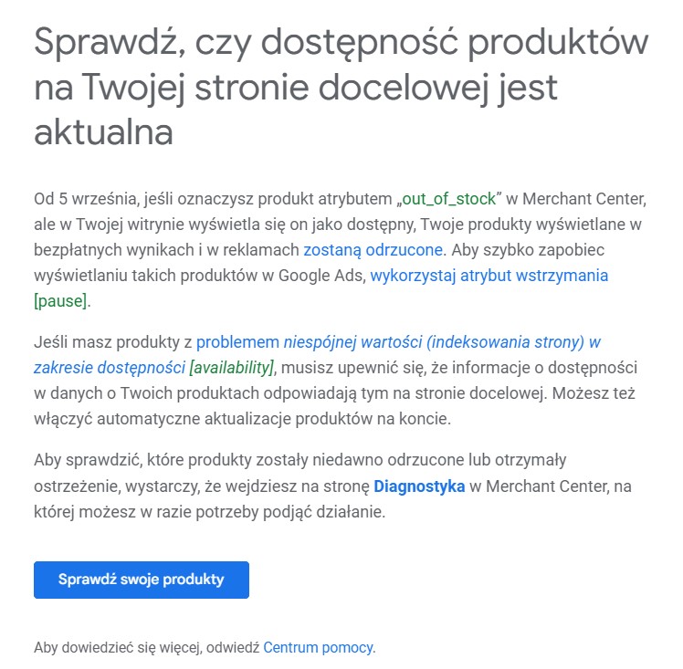 Zmiany w działaniu atrybutu „out_of_stock”