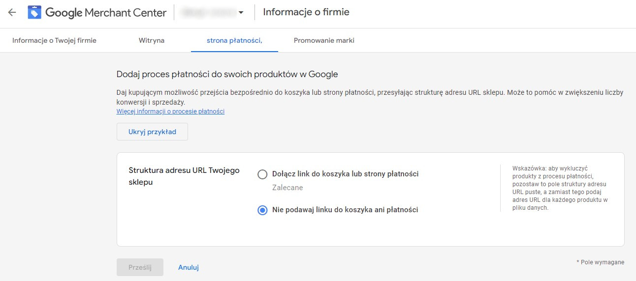 Nowa sekcja w Google Merchant Center - strona płatności