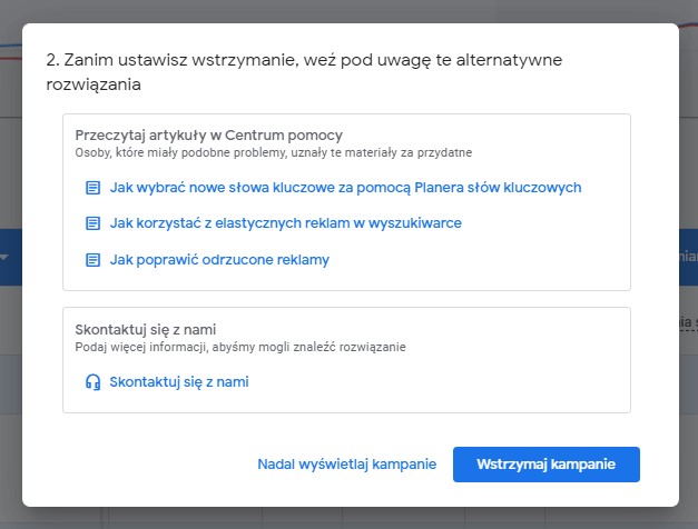 Ankieta podczas wstrzymywania kampanii