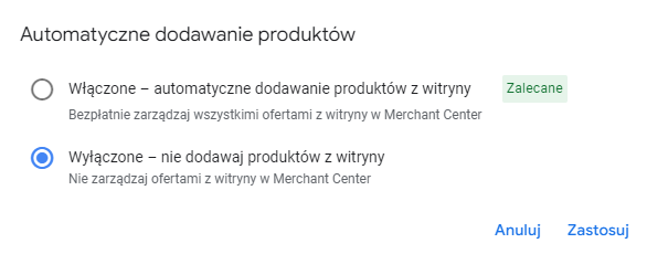 Automatycznie dodawane produkty w Google Merchant Center