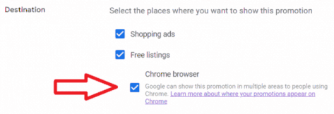 Nowe miejsce docelowe w Google Merchant Center - Chrome browser