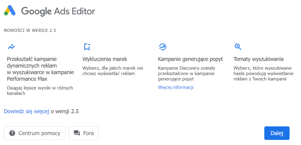 Nowa wersja Edytora Google Ads - 2.5