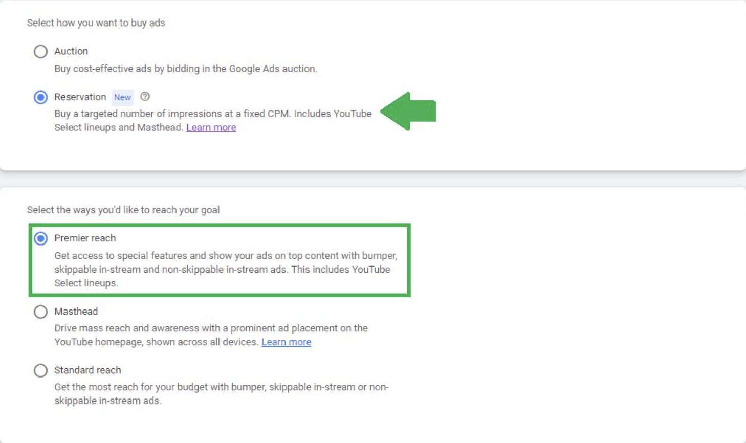 Możliwość wyboru systemu rezerwacji reklam video z poziomu Google Ads