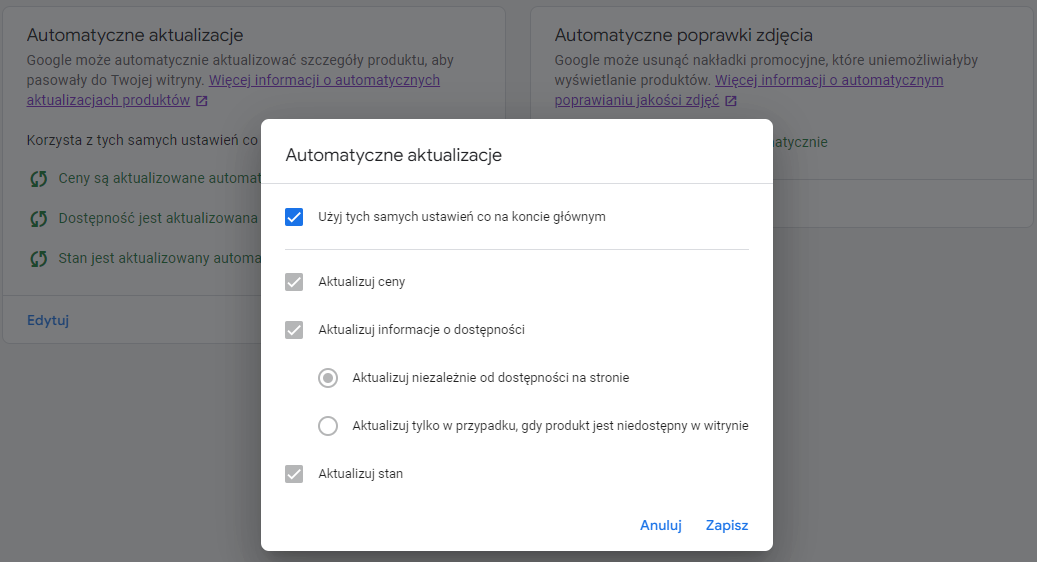 Automatyczne poprawki w Google Merchant Center