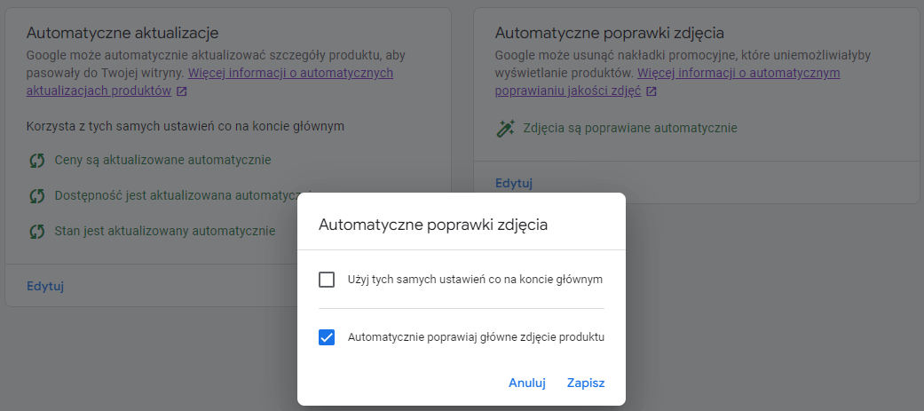 Automatyczne poprawki w Google Merchant Center