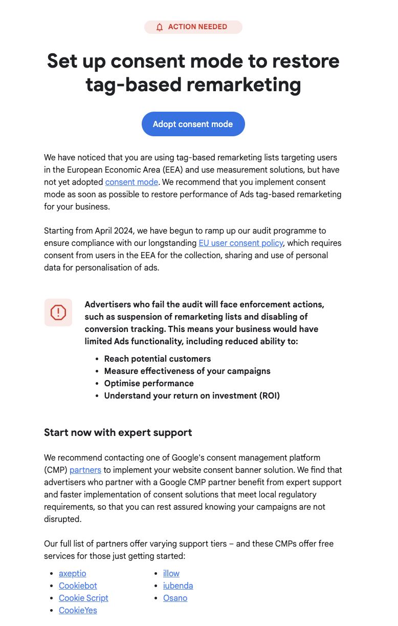 Reklamodawcy w EOG muszą wdrożyć tryb zgody, aby zachować śledzenie konwersji