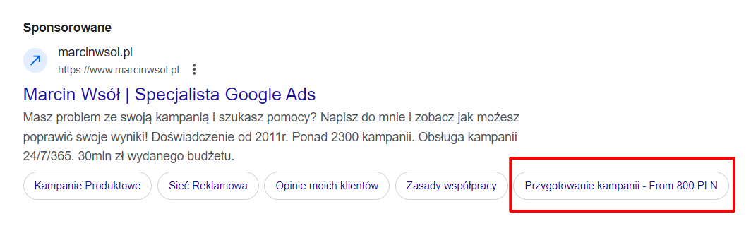 Rozszerzenia cen w formie linków do podstron