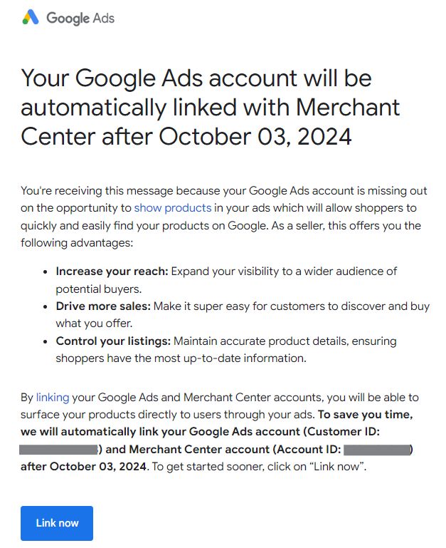 Automatyczne łączenie konta Google Merchant Center z kontem Google Ads
