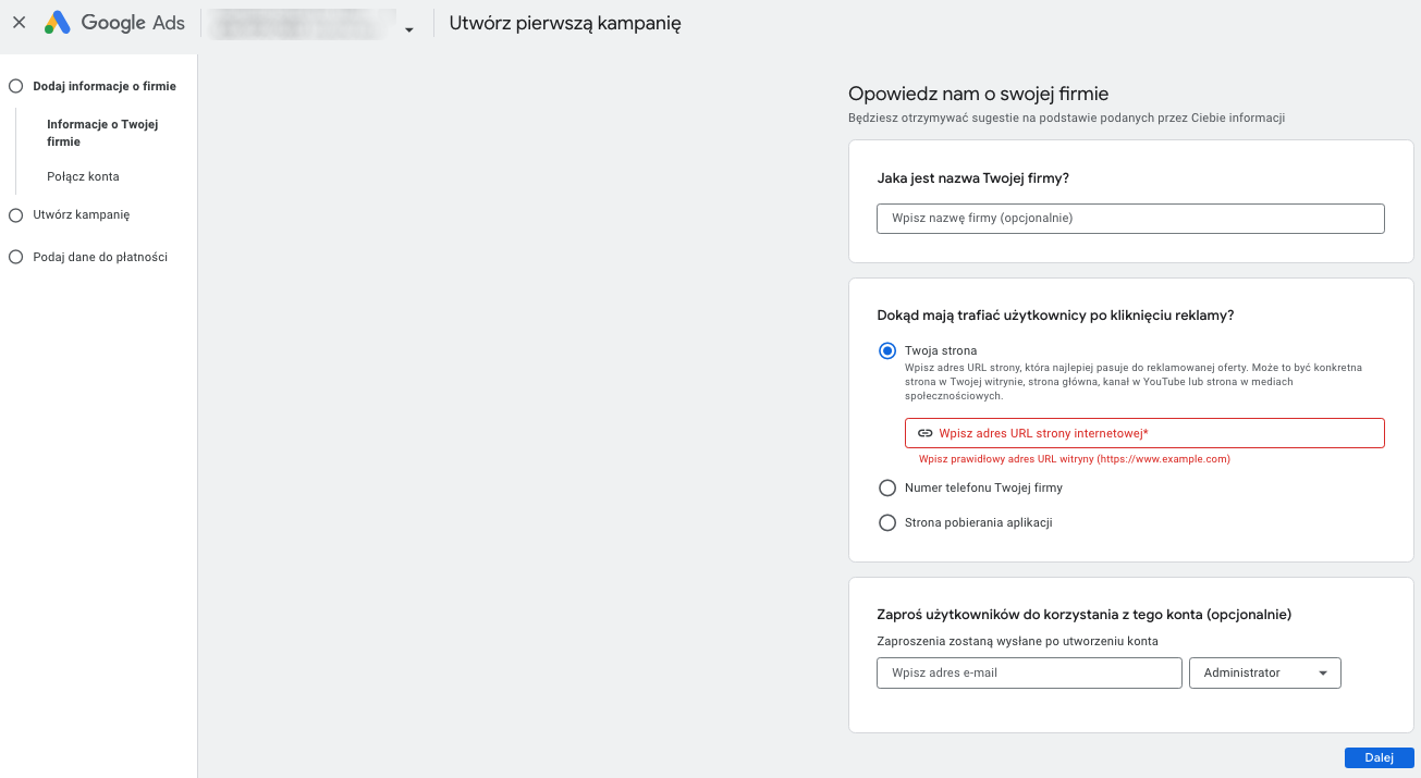 Nowy proces zakładania konta Google Ads