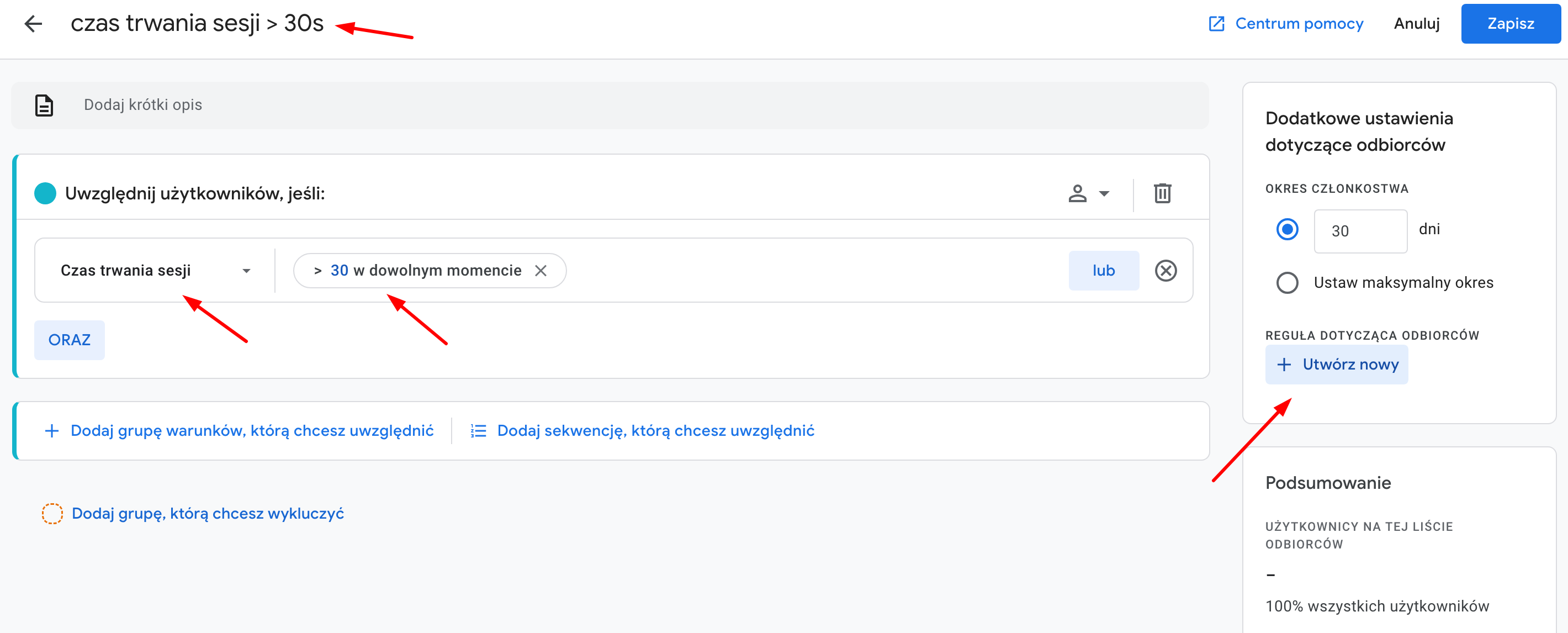 Czas trwania sesji jako konwersja w Google Analytics 4