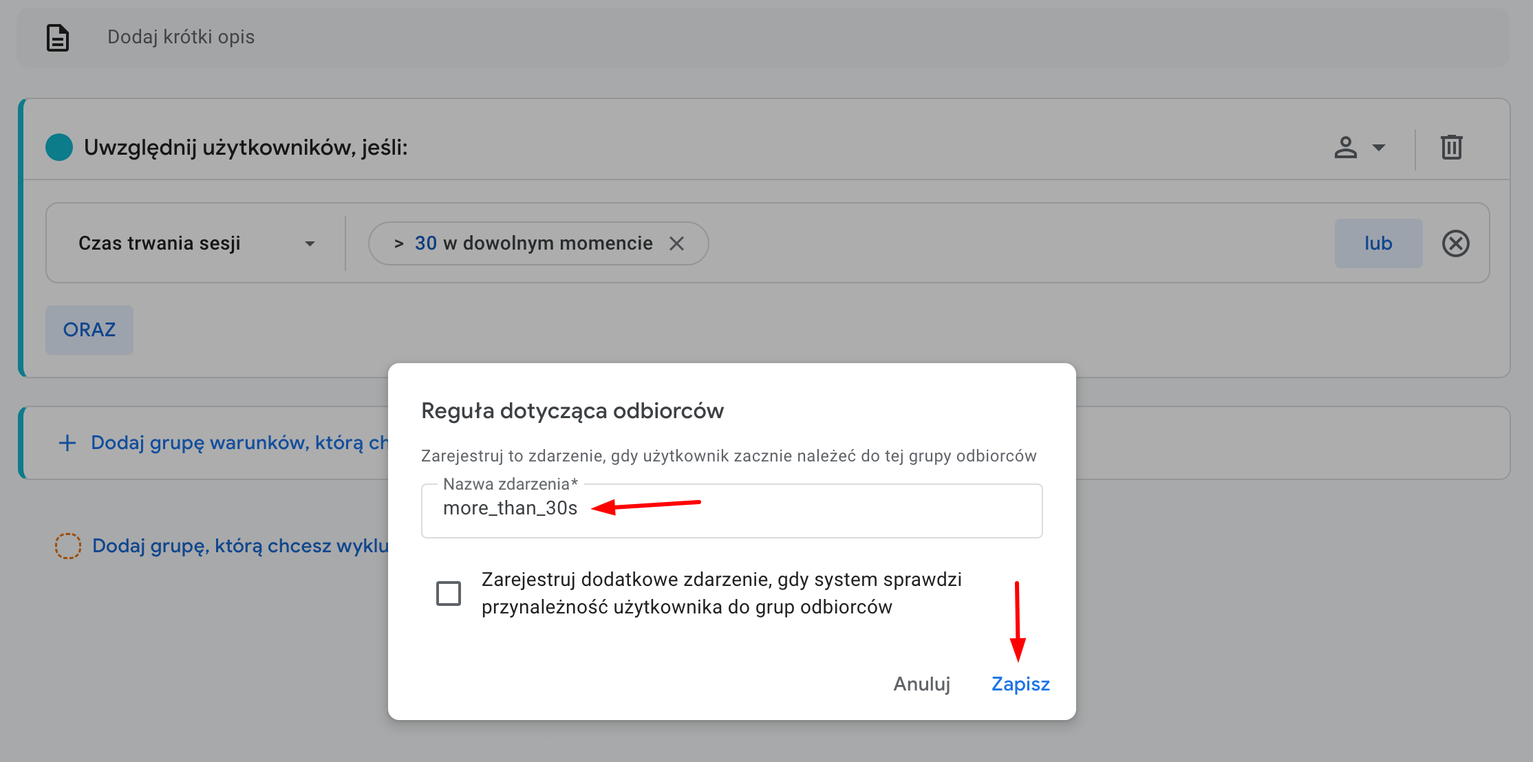 Czas trwania sesji jako konwersja w Google Analytics 4