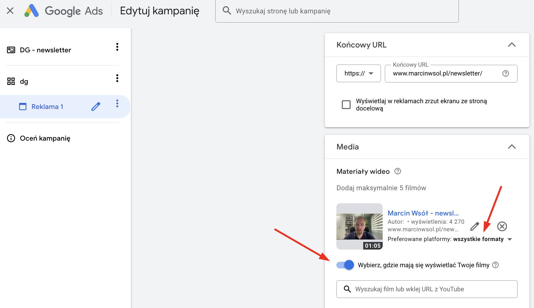 Ustawienia preferencji dotyczących kreacji wideo w kampaniach Demand Gen