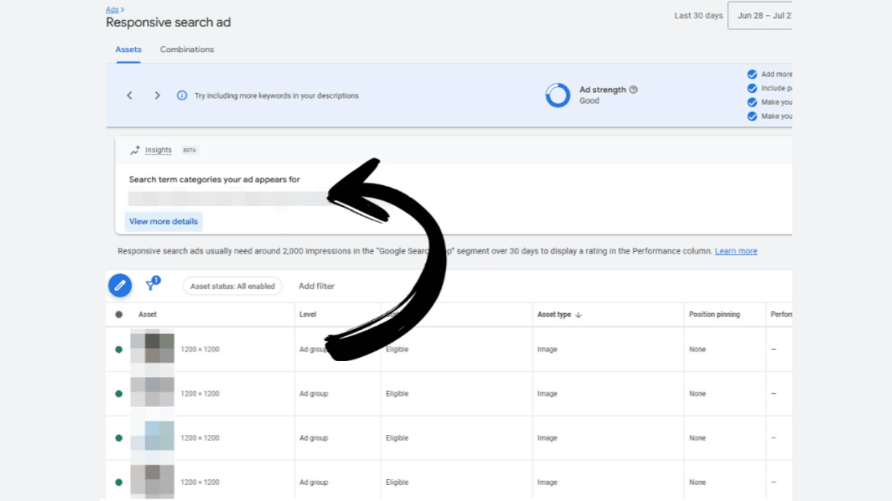 Search Term Insights dla elastycznych reklam w wyszukiwarce