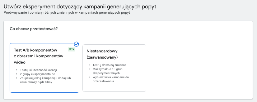 Testy A/B komponentów graficznych i wideo – nowa opcja w kampaniach Demand Gen