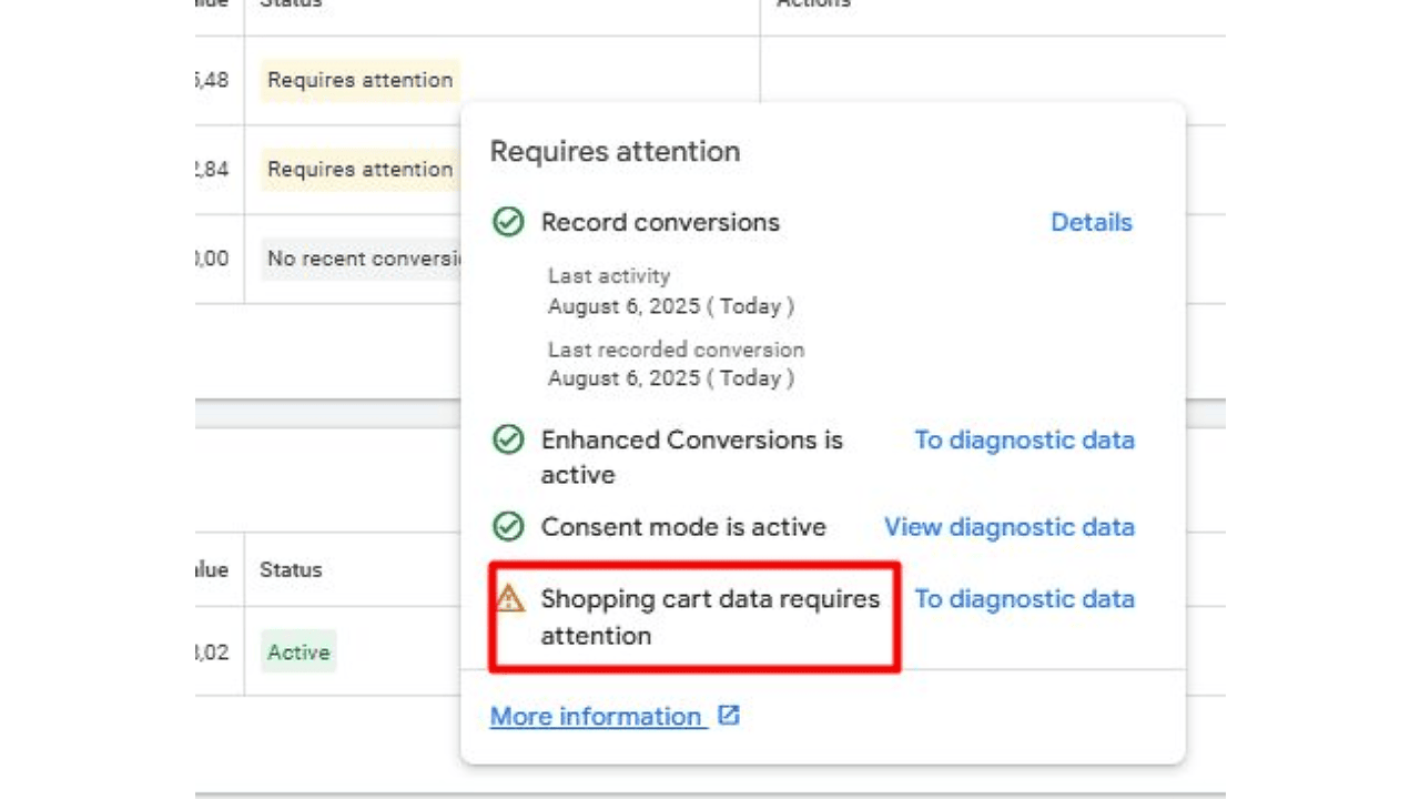 Nowe narzędzie diagnostyczne danych koszyka w Google Ads