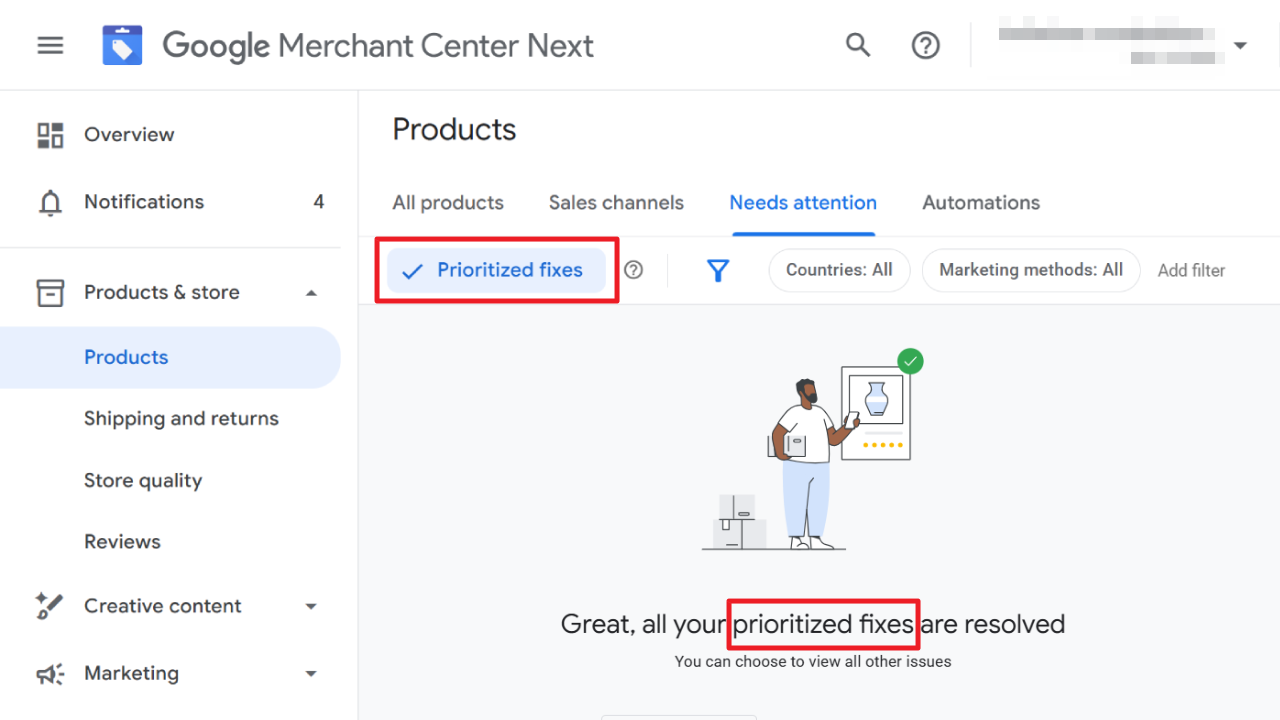 Google Merchant Center ukrywa problemy niepriorytetowe w sekcji diagnostyki