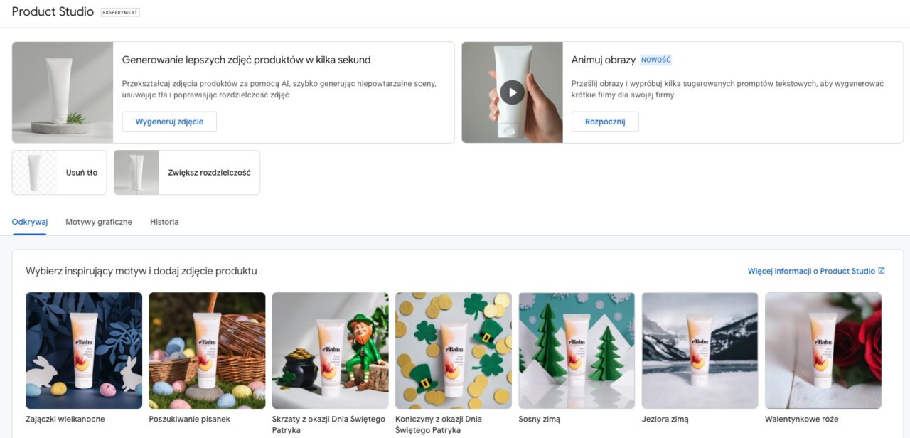 Opcja "Animuj obrazy" w Google Merchant Center