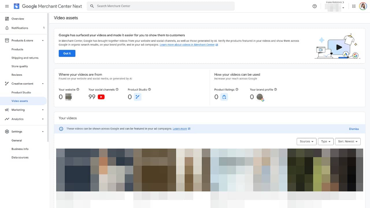 Video Assets w Google Merchant Center zaczynają wypełniać się materiałami wideo