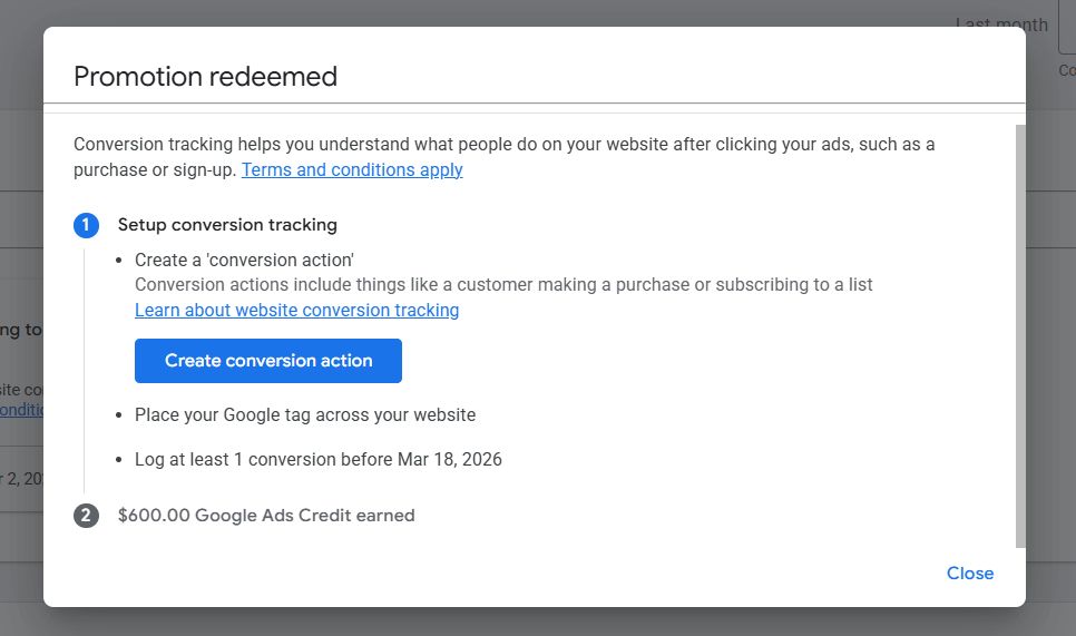 600 dolarów za włączenie śledzenia konwersji