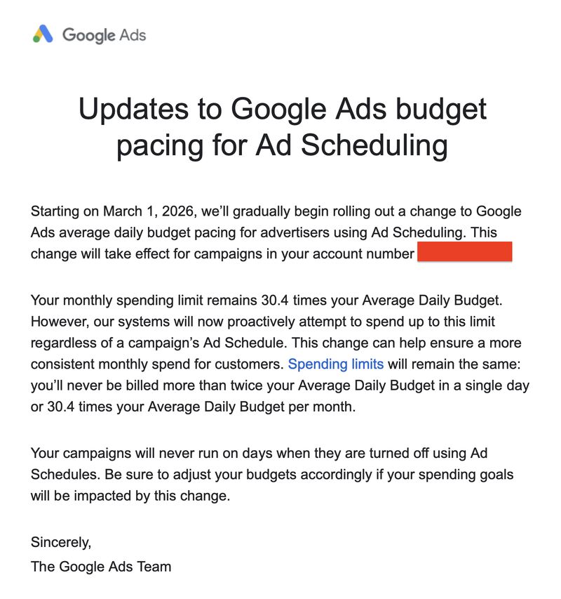 Google zmienia sposób wydawania budżetu przy aktywnym harmonogramie reklam
