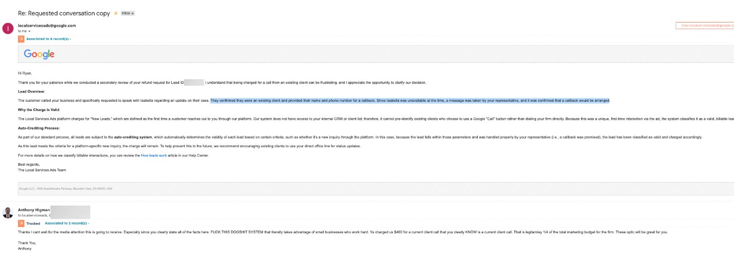 Reklamy usług lokalnych (LSA) - brak zwrotu kosztu za telefon od obecnego klienta