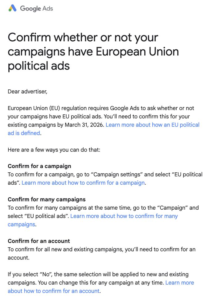 Google wyznacza ostateczny termin potwierdzenia reklam politycznych w UE