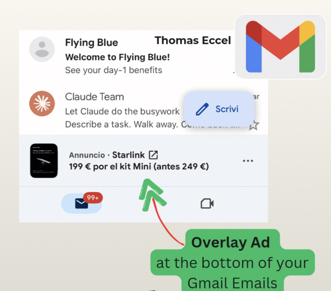 Nowy format reklam w Gmailu - overlay na dole wiadomości