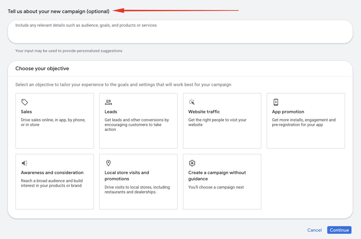 Nowe pole “Tell us about your campaign” w tworzeniu kampanii Google Ads